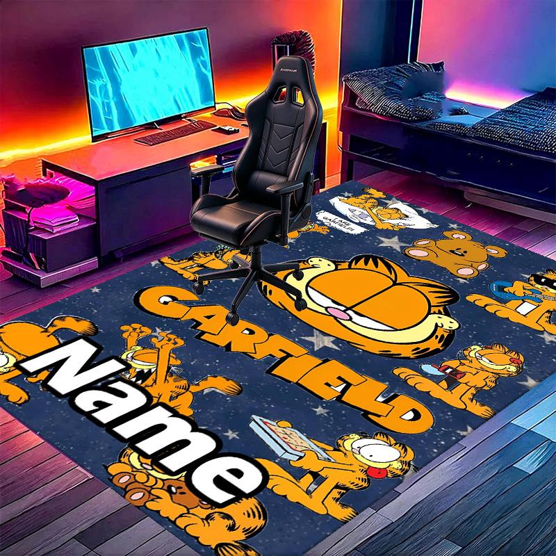Custom Name Personalized Garfield Print Carpet, Versatile Home Decor Rug, for Playroom, Apartment, Balcony, Entryway, Hallway Gift