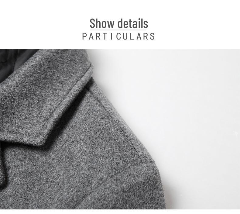 Men's Mid-Length Wool Overcoat with Cotton Padding and Suit Collar - Casual Plus Size