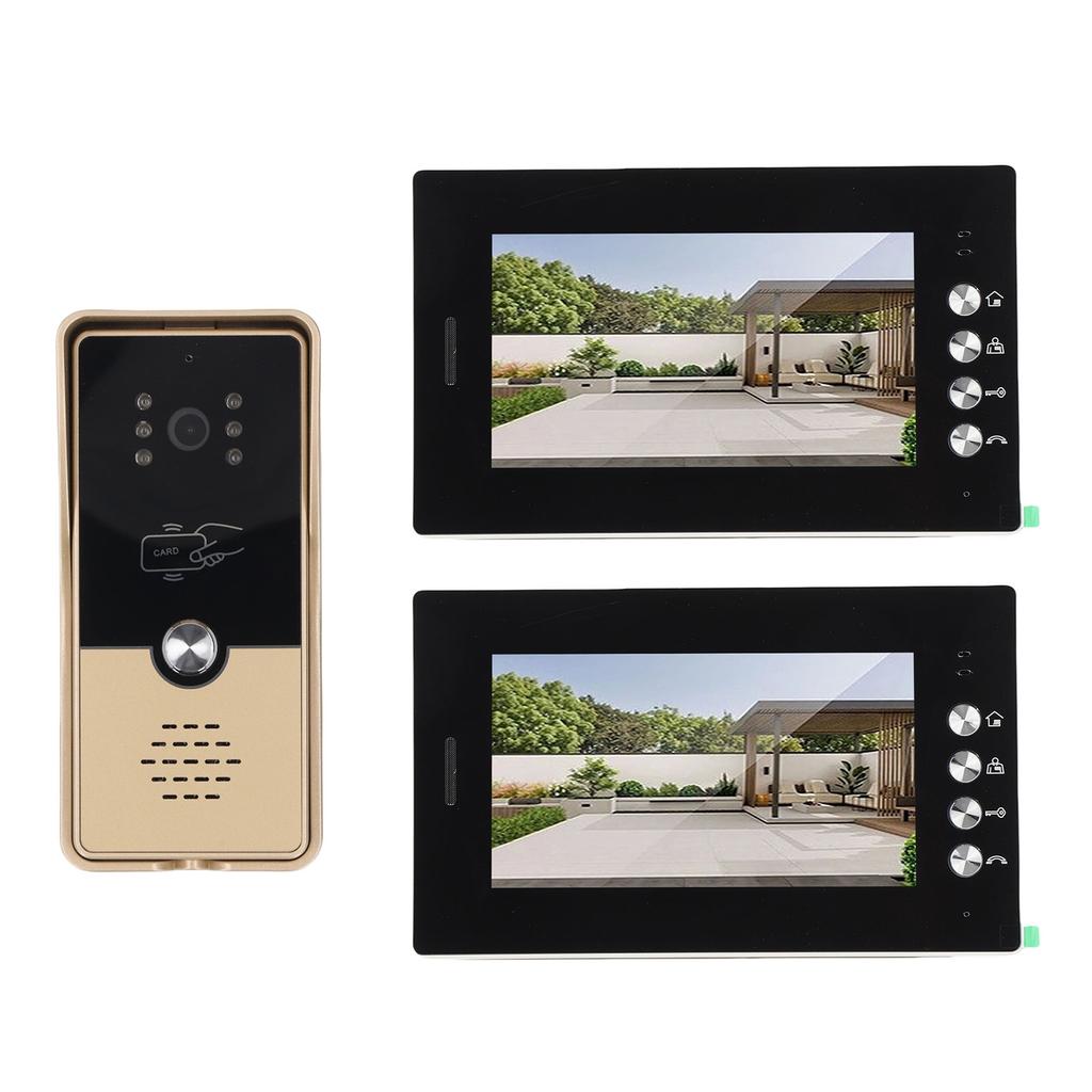 Video Intercom Entry System 2 Units 7 Inches HD Display Wired Video Door Phone Kit with 6PCS Access Cards for Villa Apartment