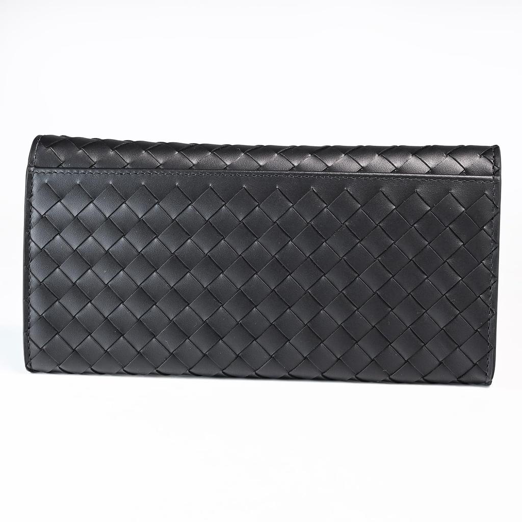 Bottega Veneta Long Black Intrecciato No Coin 120697 1000 Made in Genuine Leather Men's Wallet, Leather, Purse, V47W1, Count, Italy, [Used]