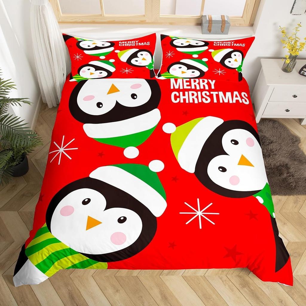 Cartoon Penguin Duvet Cover Full King for Girls Boys New  Gift Christmas Theme Bedding Set Christmas Tree Comforter Cover