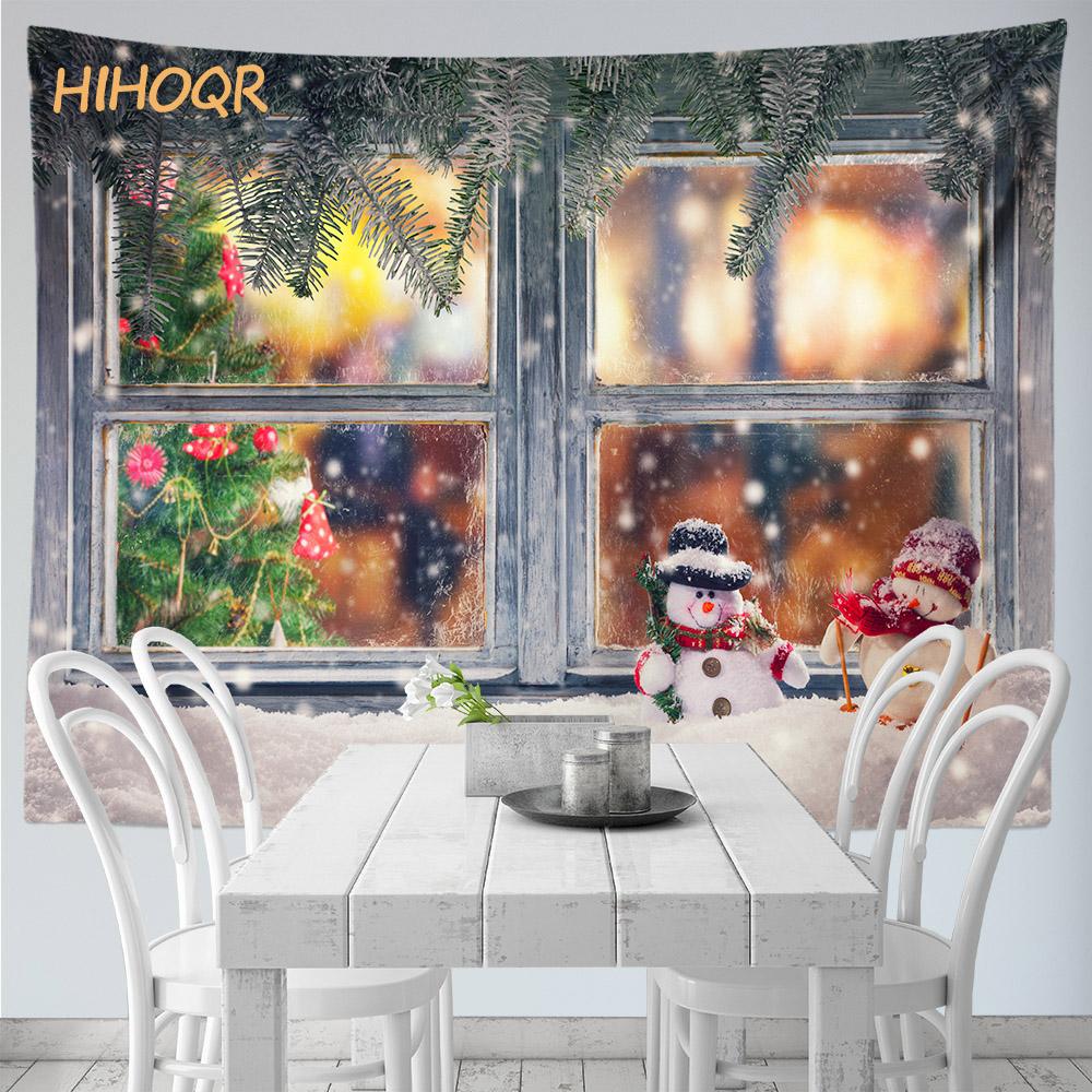 Christmas Tapestry Wall Hanging Santa Claus Christmas Snow Scene Window Tapestry Aesthetic Room Decor Home Holiday Decoration