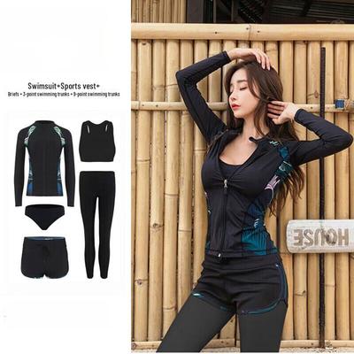 Brangdy Damen Rash Guard Badeanzug & Surfanzug 5-teiliges Set