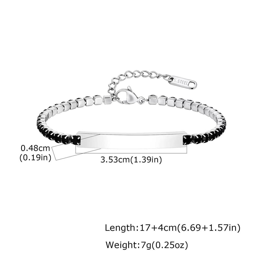 Vnox Edelstahl Schwarz Zirkon Gebogene Platte Armband, 17-21cm Verstellbar Hummerverschluss Armband, Jubiläumsgeschenk für Männer