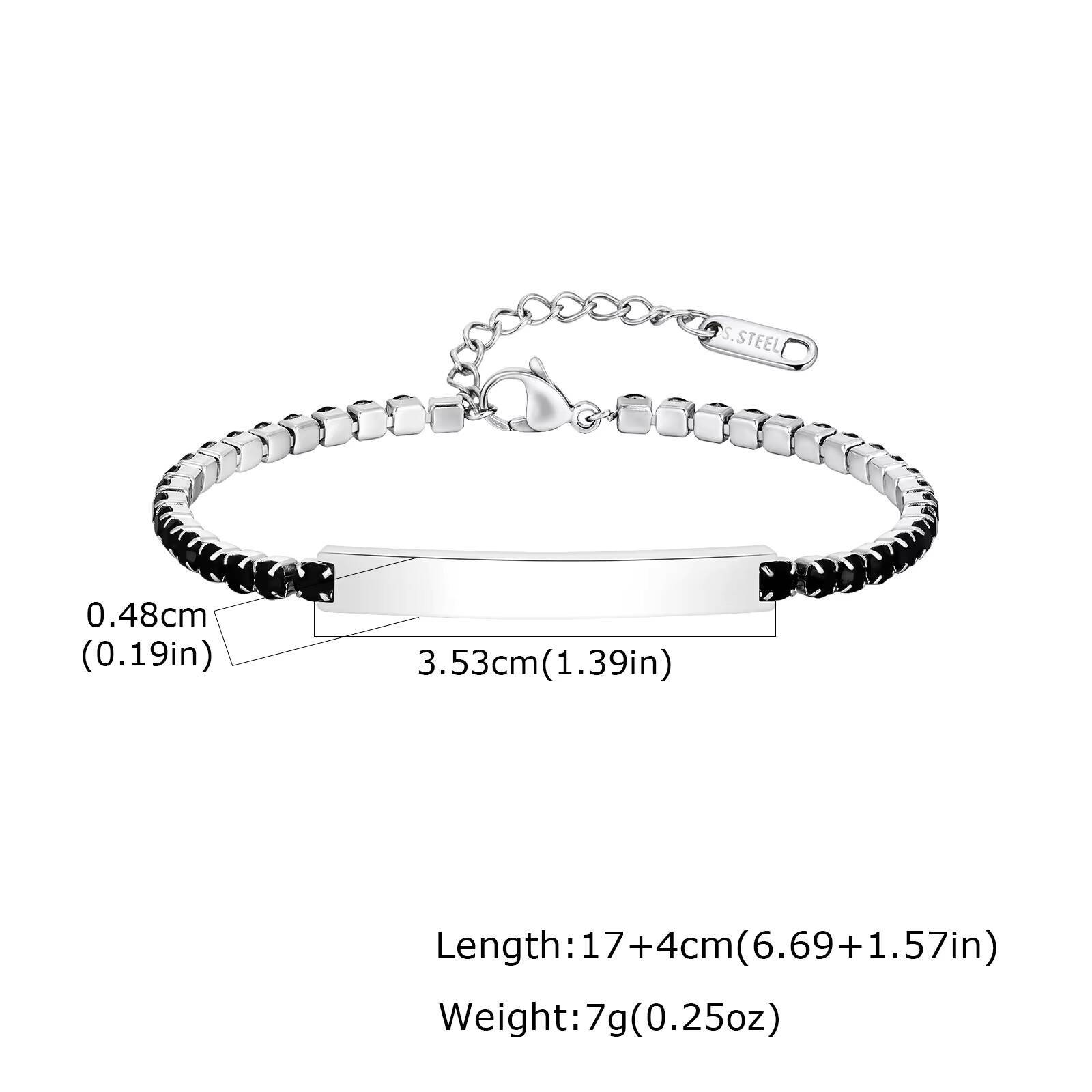 

Vnox Stainless Steel Black Zircon Curved Plate Bracelet, 17-21cm Adjustable Lobster Clasp Wristband, Anniversary Gift for Men