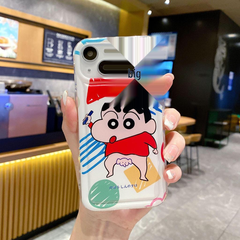 IPhone 16 Crayon Shin-chan Drehbarer Ah Dai Rotz Airbag Weiche Hülle mit Fotorahmen für Apple 12