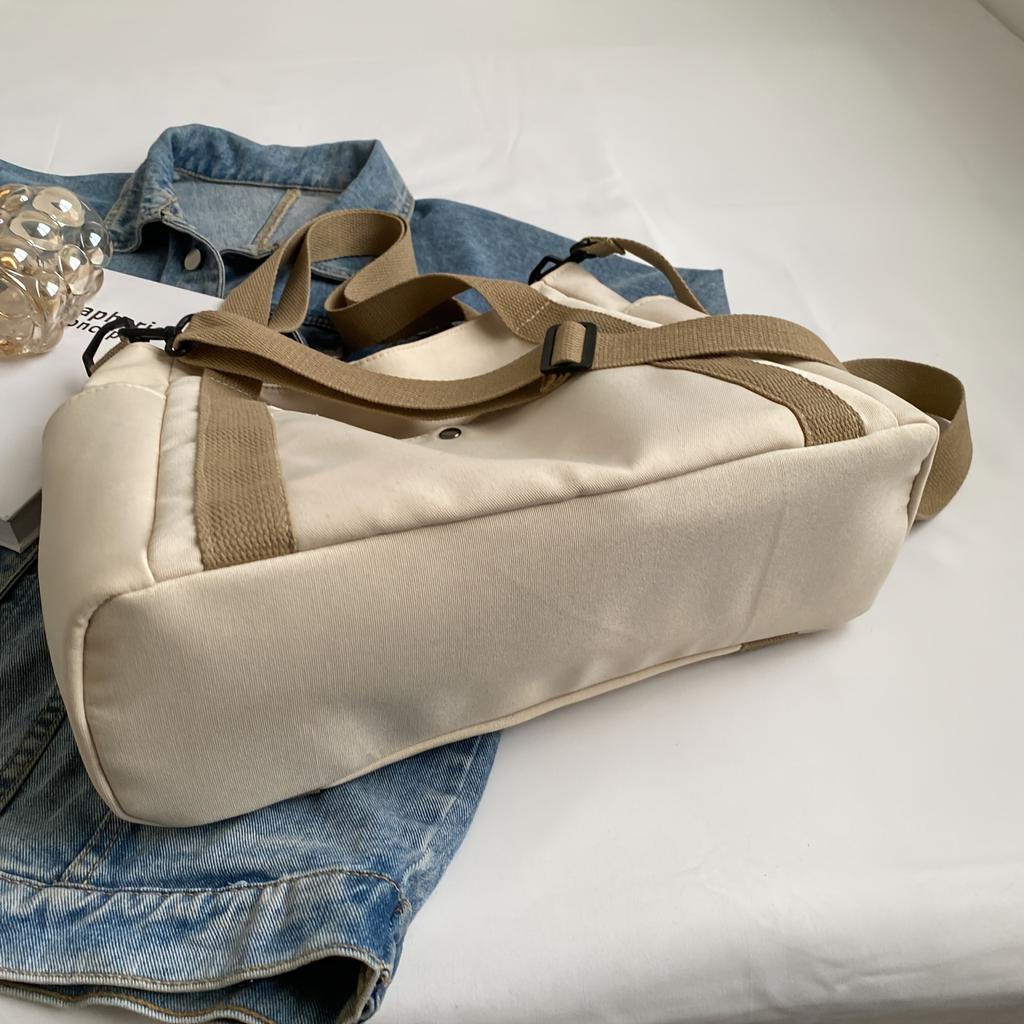 Casual Oxford Cloth Tote Bag Large Capacity, Versatile Commuter Shopper with Removable Strap, Solid Color, Simple Fashion Messenger Bag