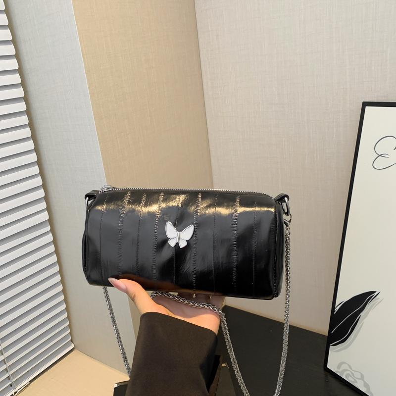 

Нишевая текстурная сумка-цепочка женская 2025 новая летняя сумка через плечо, сумка-мессенджер, универсальная сумка-цилиндр Boston с узором угря чёрный