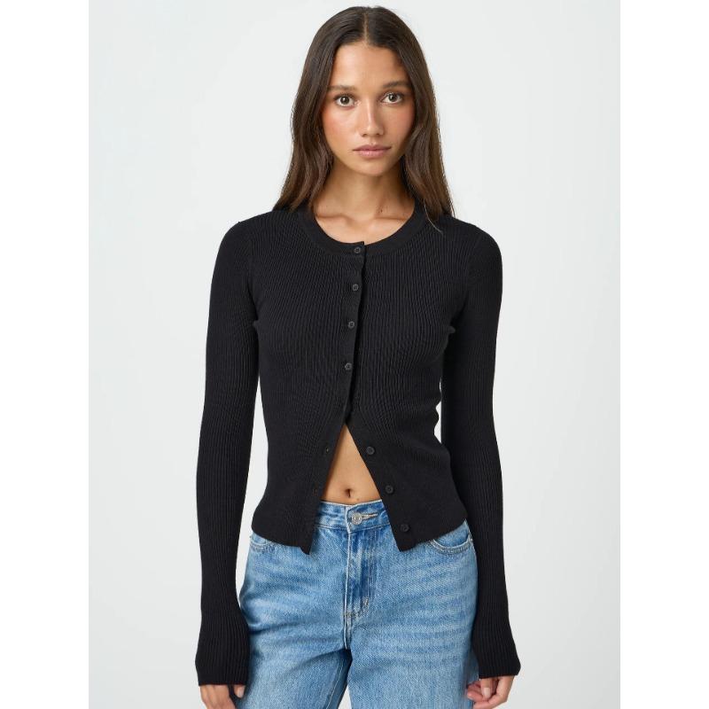 Y2k Mode Damen S Schlanke Passform Langarm Strickjacke Mit Knöpfen