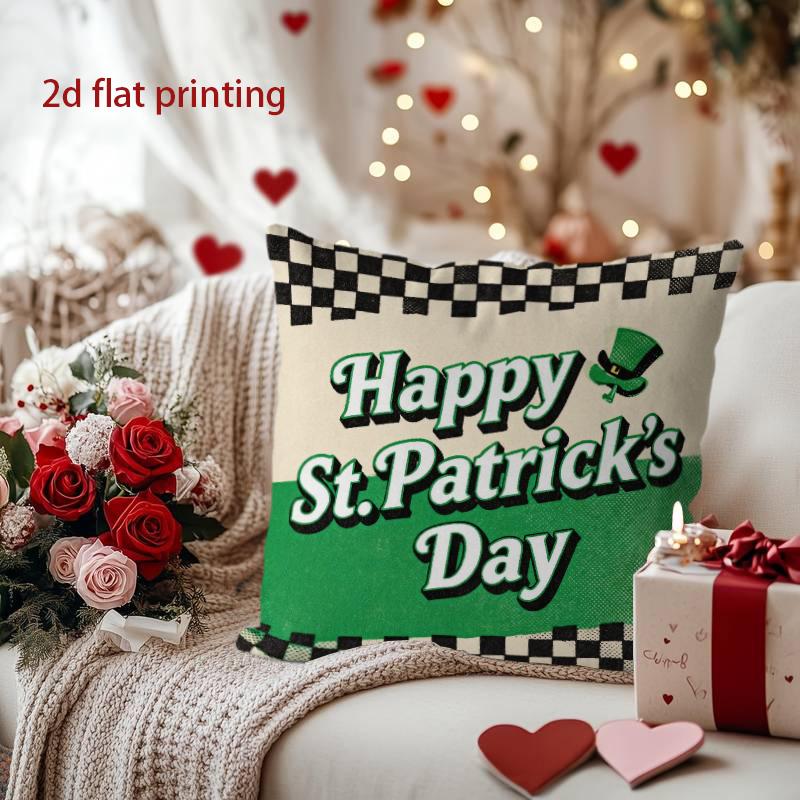 Happy St. Patrick's Day Decorative Pillow Cover Pattern Cushion Cover Suitable for Sofa Bedroom Car Pillow Cover