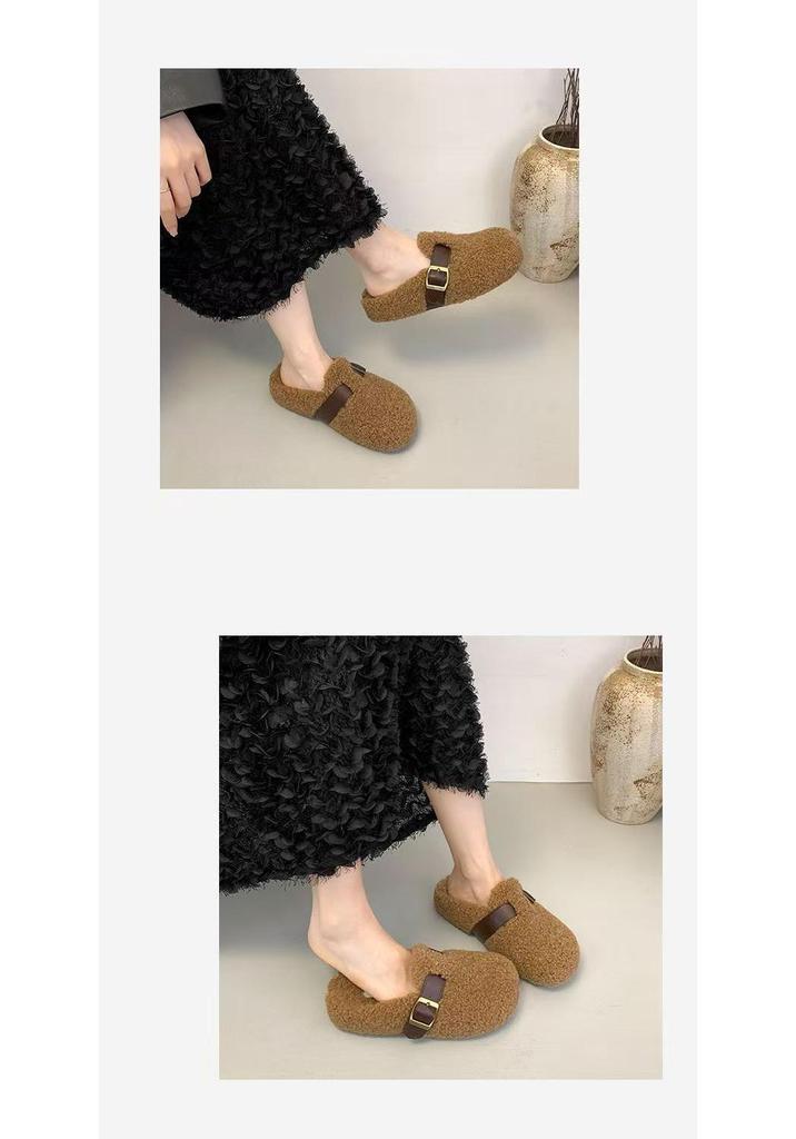 Women's Fluffy Korean Style Slip-on Thick Sole Cotton Slippers 2025 - Winter Collection