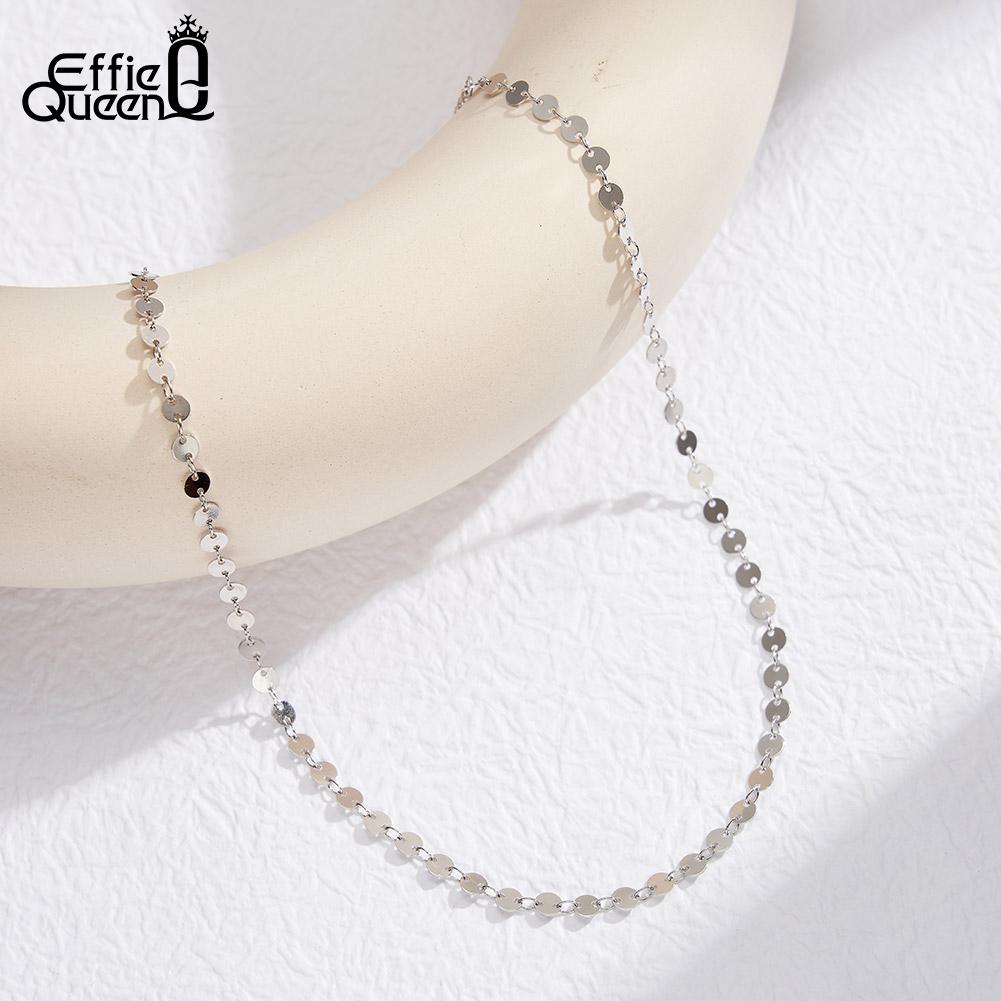 Effie Queen 925 Sterling Silver Glitter Chain Choker Necklace Simple Jewelry for Women Shiny Banquet Party Birthdays Gift SC80