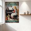 Vintage Metal Sign 'Once Upon A Time' Whimsical Girl Playing Piano with Cats Dogs Fairy Decor Retro Rusty Edge Wall Art for Home