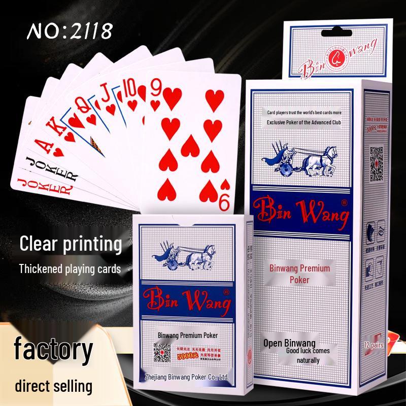 144 Decks of Genuine Binwang 2109/2110 Poker Cards - Thickened Red & Blue Combo for Adults