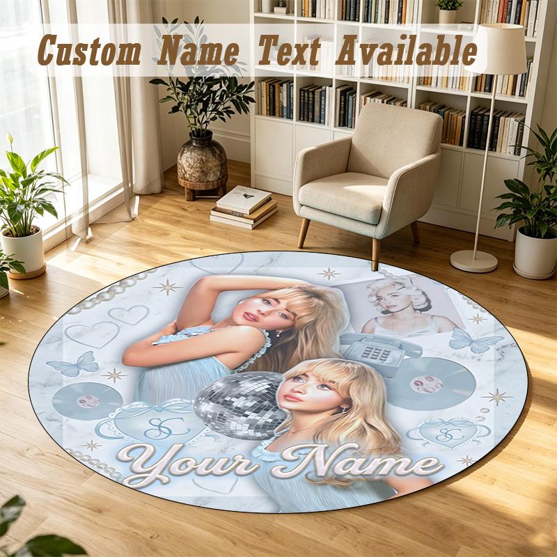 Round Rug Custom NameSabrina Carpenter Pattern Non Slip Carpet Home Floor Decor