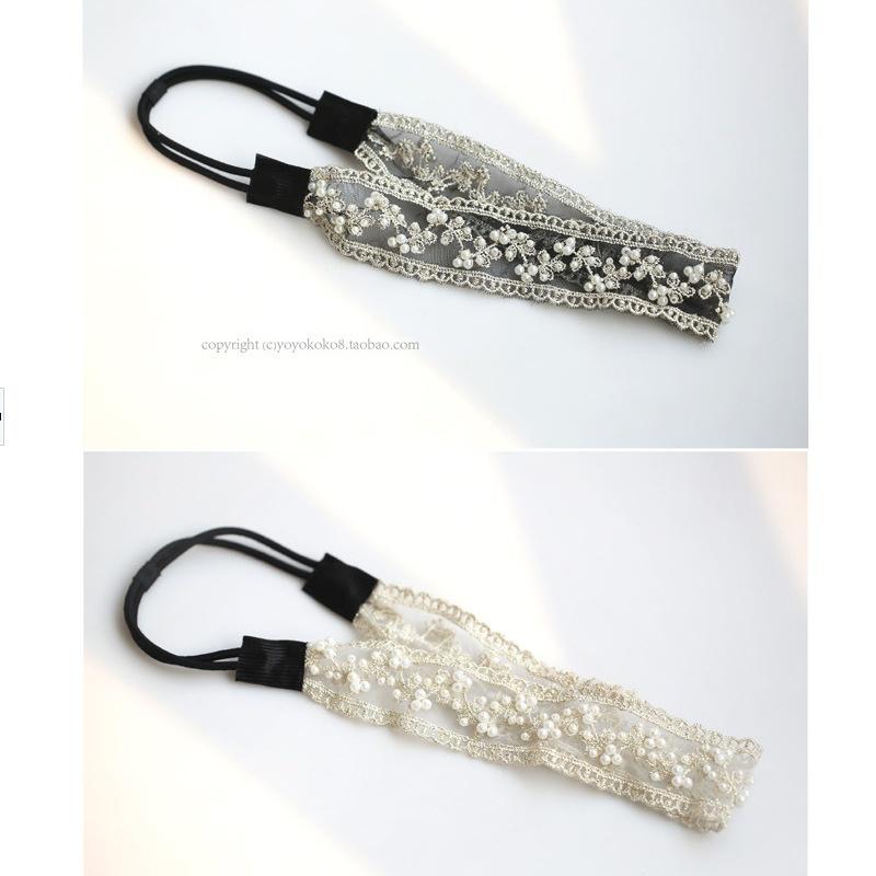 Fascia per capelli elastica per capelli con perline di pizzo graziose da donna NUOVE alla moda