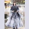 Chinese Wei And Jin Dynasties Style Hanfu Male Calligraphy Black Elegant Knight Martial Arts Suit