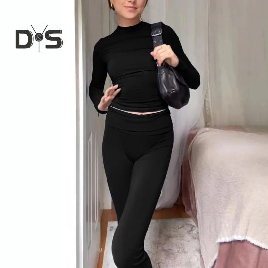 Set 2 Pezzi/Set Abbigliamento Sportivo da Donna Manica Lunga Girocollo Manica Corta Vestibilità Slim Elastico Vita Alta Vintage Morbido Casual Set T-shirt Pantaloni Set Pilates