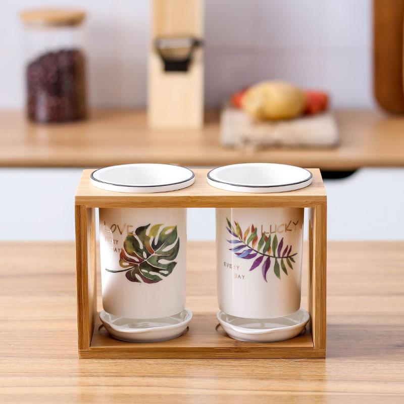 Cat Ceramic Chopsticks Holder Set Drain Rack Chopstick Cage Cutlery Box Kitchen Storage Organizer Chopsticks Box Storage Rack