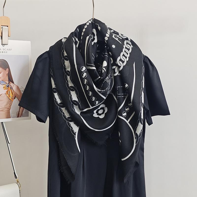 Creative light luxury fashion geometric printing large square scarf women cool high value travel with shawl