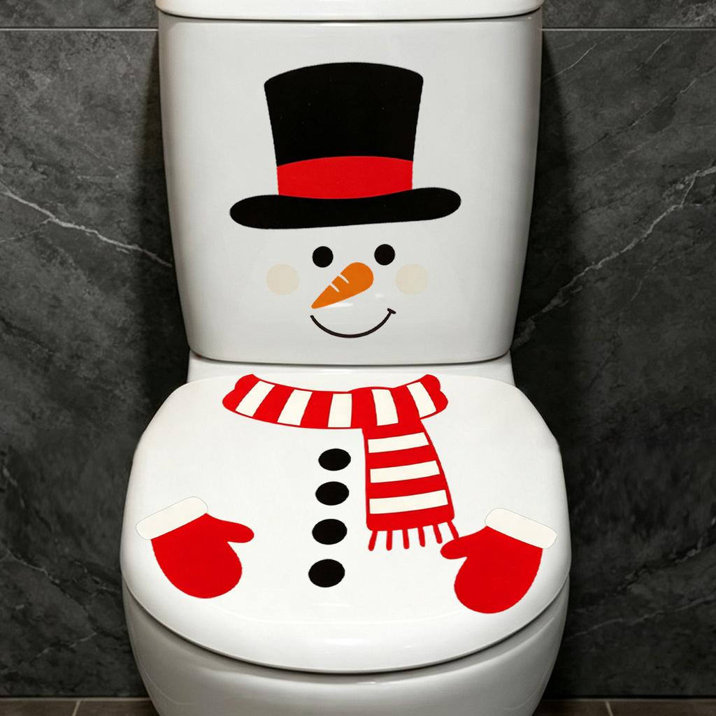 Cartoon Snowman Toilet Cover Sticker for Bathroom and Toilet Decoration