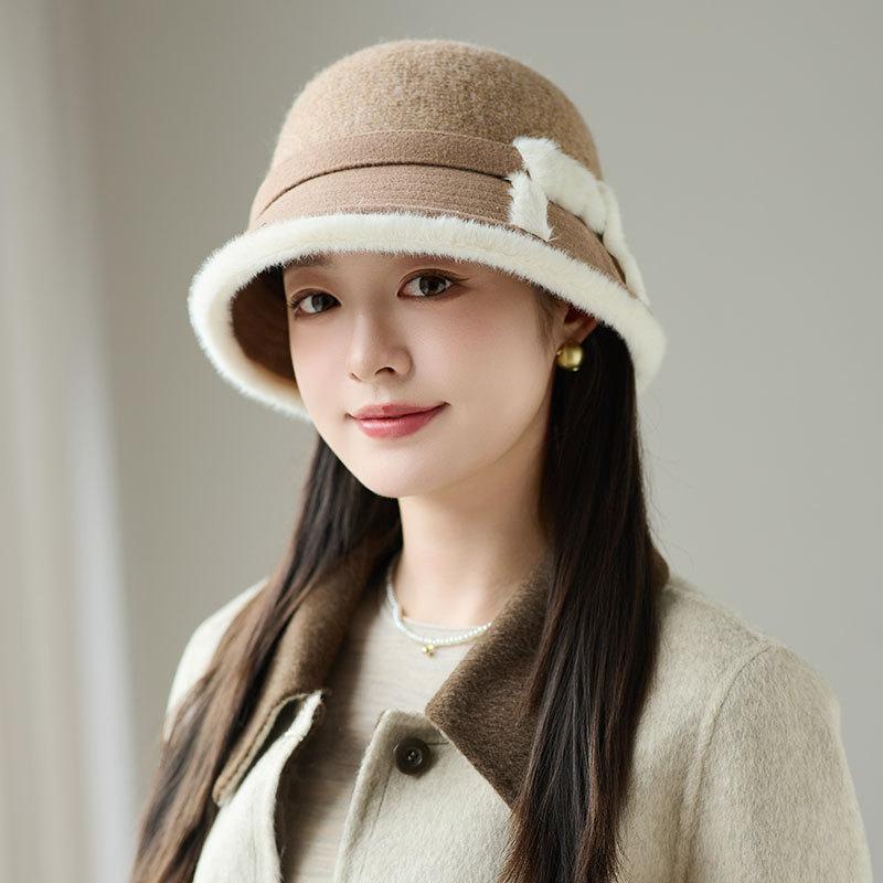 Mode Wolle Retro Fischerhut Herbst und Winter Damen Warmer Plüsch Beckenhut