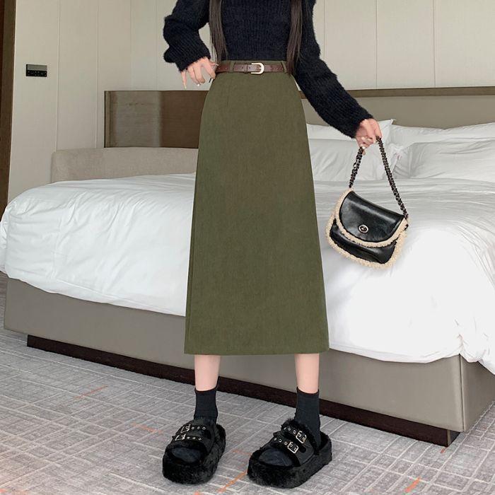 Women's High-Waist Corduroy Skirt: Retro Mid-Length with Spring/Autumn Slit & Hong Kong Style Drape.