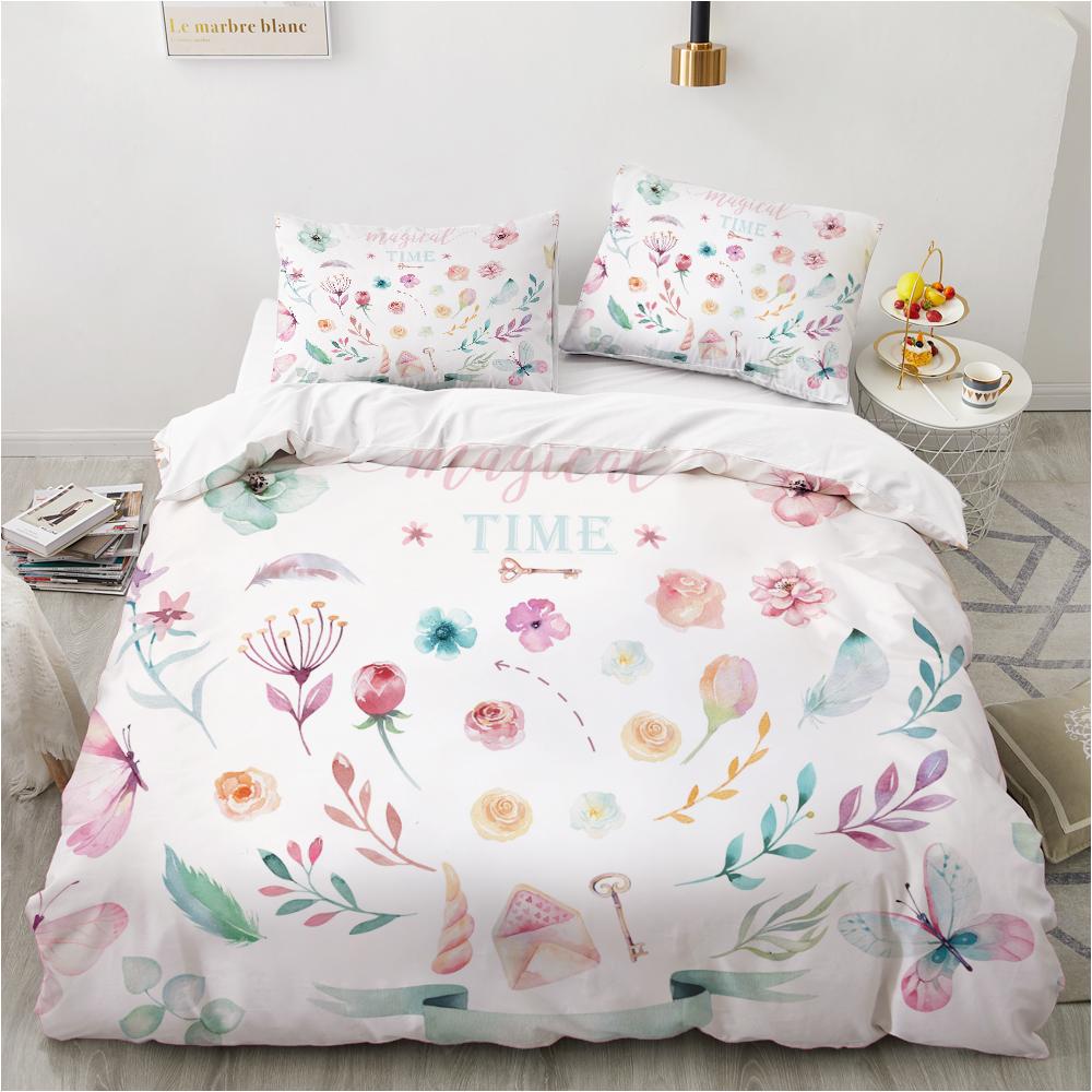 Floral Cactus King Queen Duvet Cover Watercolor Tropical Plants Bedding Set for Teen Adults Flowers 2/3pcs Polyester Quilt Cover