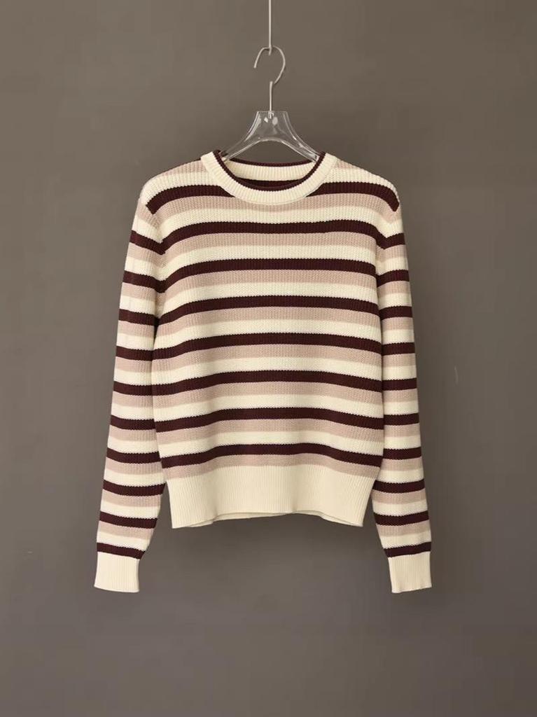 2026 Spring Women's Slim Striped Pullover Sweater - Sweet, Youthful Knit Top