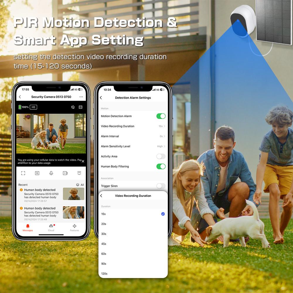 4MP Tuya Smart Wireless WiFi +BLE Outdoor Battery Solar Powered Spotlight Human Detection Surveillance CCTV IP Network Camera 2K