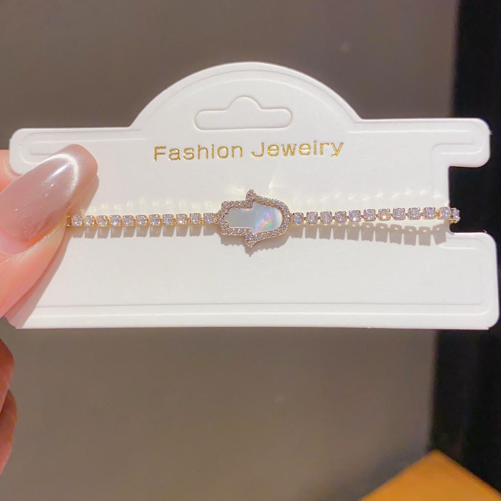 Geometric Zircon Mother Of Pearl Cuff Bracelet With 18k Gold Plating For Women