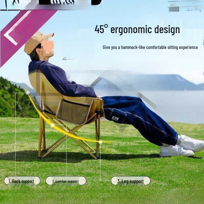 Primitive Man Moon Chair: Outdoor Folding Director's Chair with Backrest, Perfect for Camping and Fishing.