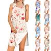Ärmelloses Blumenkleid für Damen, Lässiges Rundhals-Leichtes Sommerkleid mit Seitenschlitz-Design