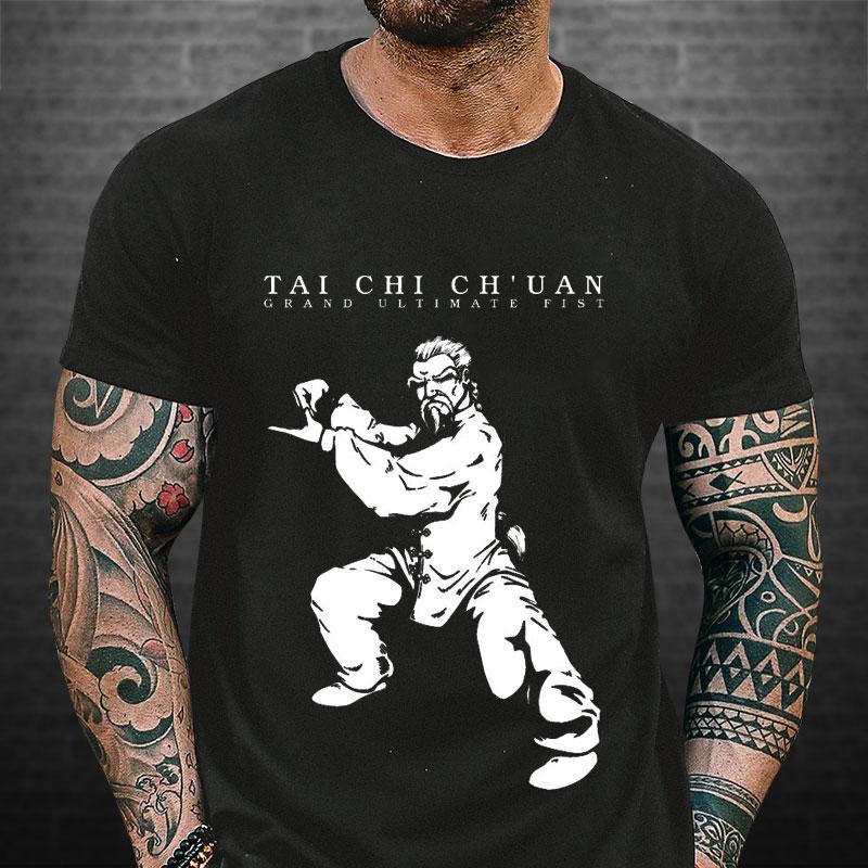 Tai Chi Ch'uan Grand Ultimate Fist Master Silhouette Graphic T Shirt Unisex Cotton Oriental Kun