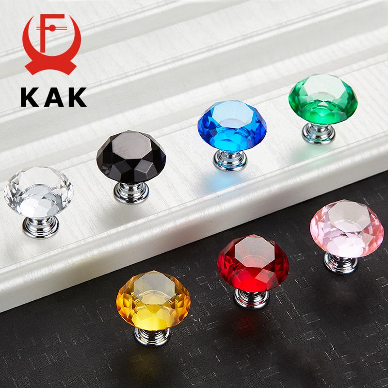 KAK 30mm 5pcs Diamond Shape Crystal Glass Knobs Cupboard Pulls Drawer Knobs Kitchen Cabinet Handles Furniture Handle Hardware