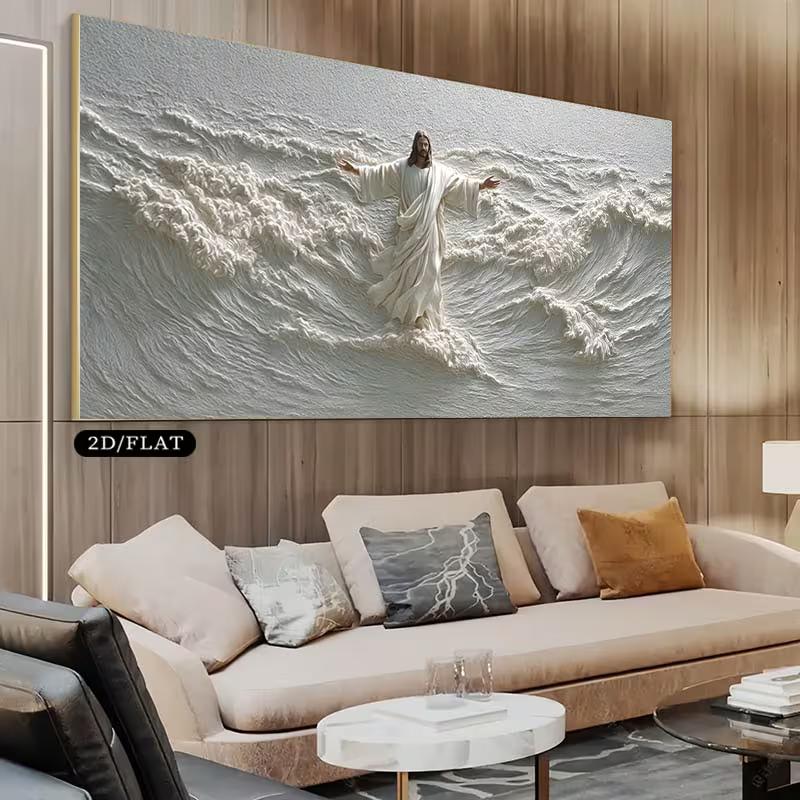 Printing Large Christ Calming Storm Sea Canvas Art Print Frameless, Ideal For Living Room, Home Office Perfect For Christmas Gifts, Religious Decor
