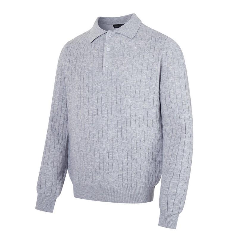 Mens Solid Cable Knit Polo Sweater Loose Fit Streetwear Vibe