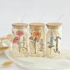 Custom Flower Glass Tumbler Personalized Name Cup With Bamboo Lid Straw Reusable Eco-Friendly Drinking Cup Gift for Women