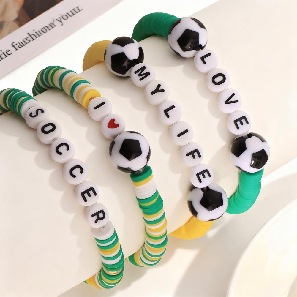 

Top-Selling Fashion Sports Bracelet Set: Soft Clay Beaded Football Letter Design