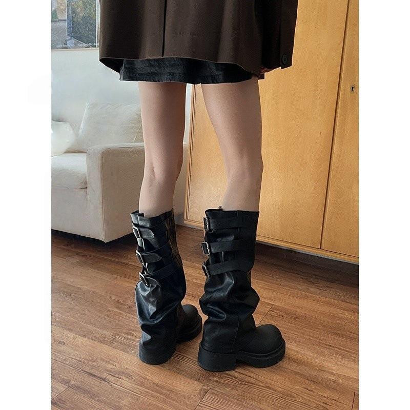Thick-soled Trouser Boots Retro Knight Boots Women's 2025 Autumn and Winter New Versatile and Thin Brown Stacking Boots