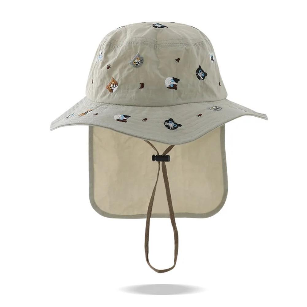 Cartoon Embroidery Children Panama Cap Neck Protection Summer Fisherman Hat Baby Sun Hat  Beach