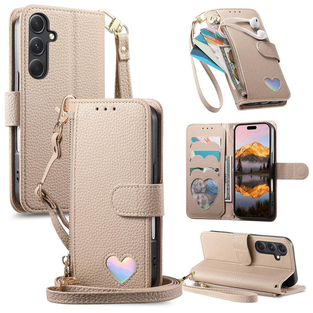 For Samsung Galaxy A57 A56 5G A54 A53 A52 A51 A71 4G A50 A30S Wallet Case - Zipper Purse with Card Holder, Stand, Wrist Strap