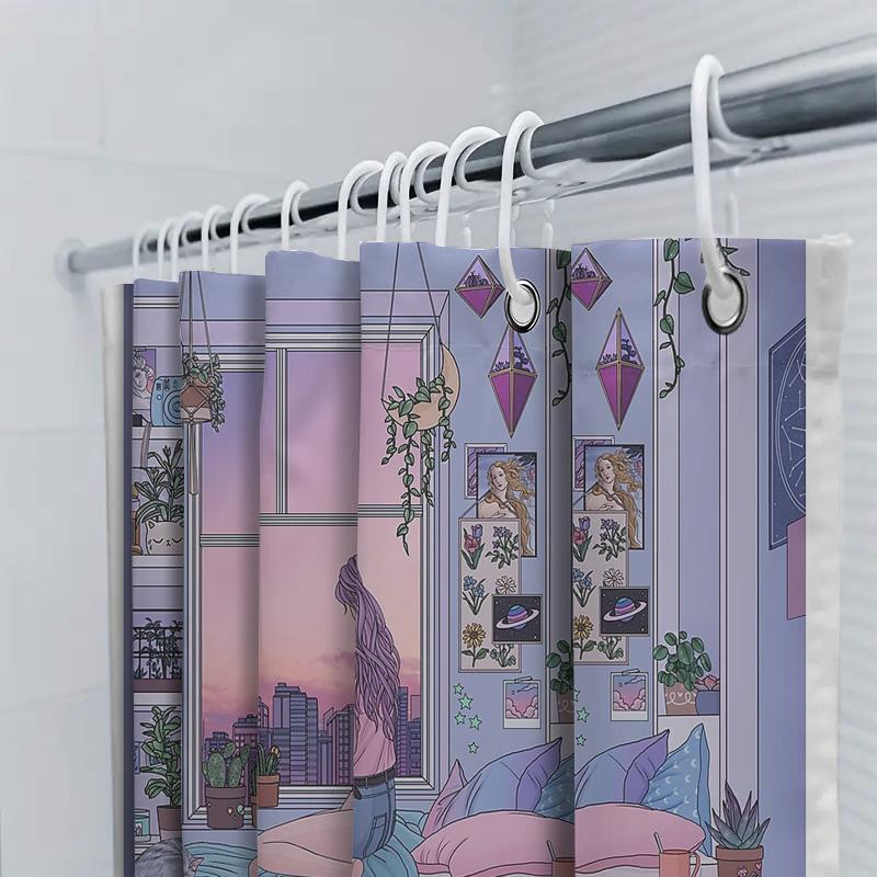 Anime Girl Room Decor Shower Curtain Japanese Aesthetic Manga Otaku Bathroom Set Waterproof Home Decor Wall Art Gift