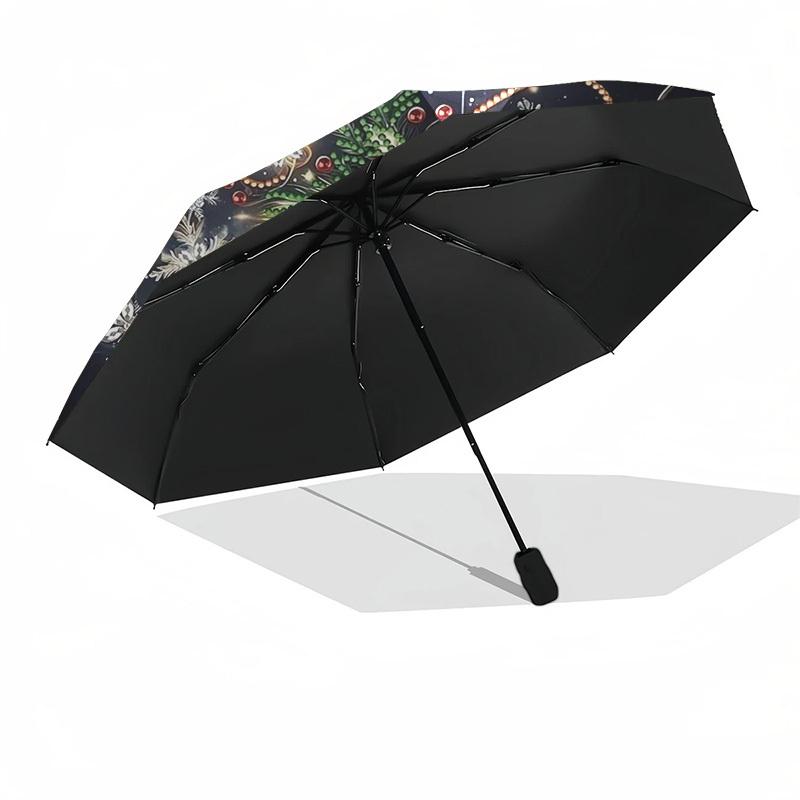 1pc Christmas Snowman Design Automatic Opening Folding Umbrella with Holly Berries, 8 Bone Iron Frame, Outdoor, Festive Gift for Fans, Travelers, Dail