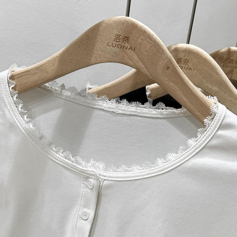 Kids Short Sleeve T-Shirt Summer Spring New Lace Bow Top For Girls Cotton Crew Neck