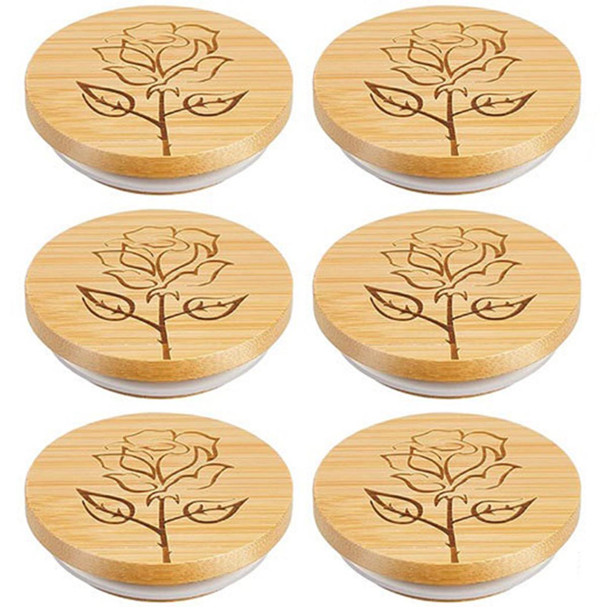 

6pcs Wood Mason Jar Lid Reusable Canning Caps 68mm Bottle Sealing Caps Wide Mouth Cover Wood Lids Cup Lid Kitchen Organization