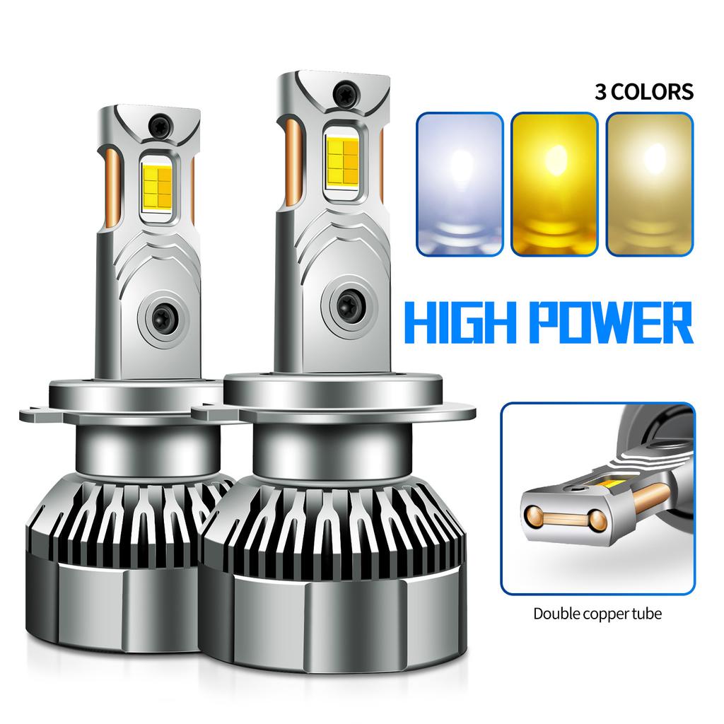 H11 High Power Three-color LED Headlight Double Copper Tube 120W Car Light Led12V Car 24V Truck H7H4