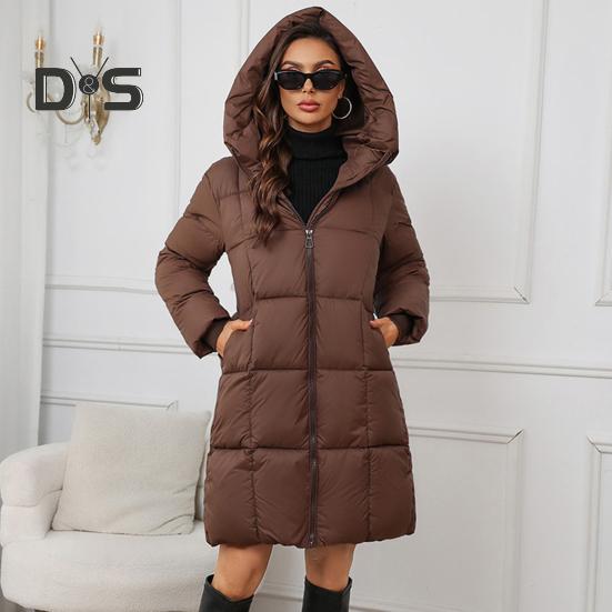 Dam Vinterjacka med Huva Förtjockad Vadderad Dunkappa Slimmid Midja Dragkedja Mellång Vattentät Kallt Väder Bomullsjacka