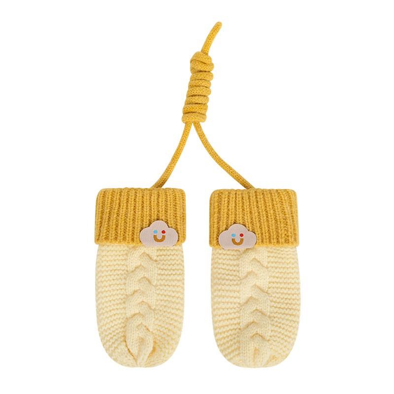 Kids Winter Knit Mittens With Neck Strap Warm Fleece-Lined Unisex Gloves Ages 3-6 Soft Acrylic Multiple Color Combos