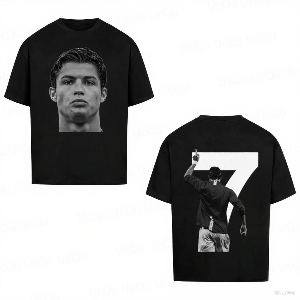 2025 Cristiano Ronaldo Classica Superstar del Calcio 7 Moda Stampata Maglietta Estiva da Uomo in Cotone a Maniche Corte